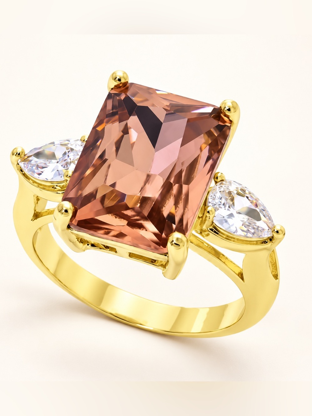 Luxe Brown Crystal Three-Stone Cocktail Ring